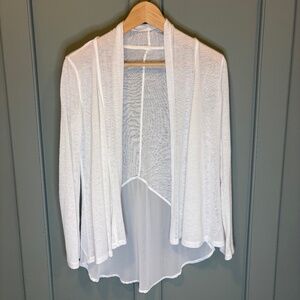Jessica Simpson Open Front Lightweight Cardigan Long Sleeve Sheer Panel Ivory S